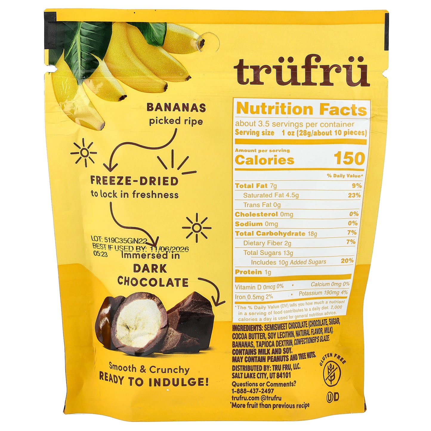 Tru Fru, Freeze-Dried Bananas, Dark Chocolate, 3.4 oz (96 g)