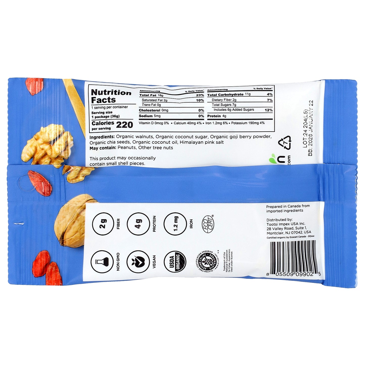 Elan, Organic Chia Walnuts, 1.27 oz