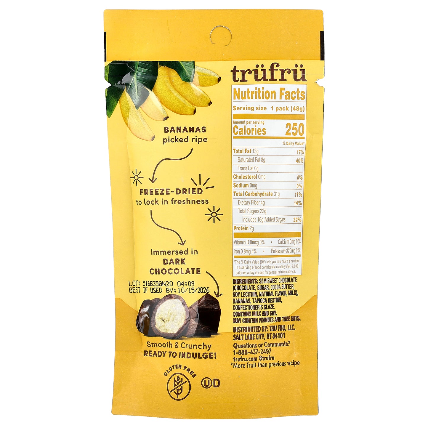 Tru Fru, Freeze-Dried Bananas, Dark Chocolate, 1.7 oz (48 g)