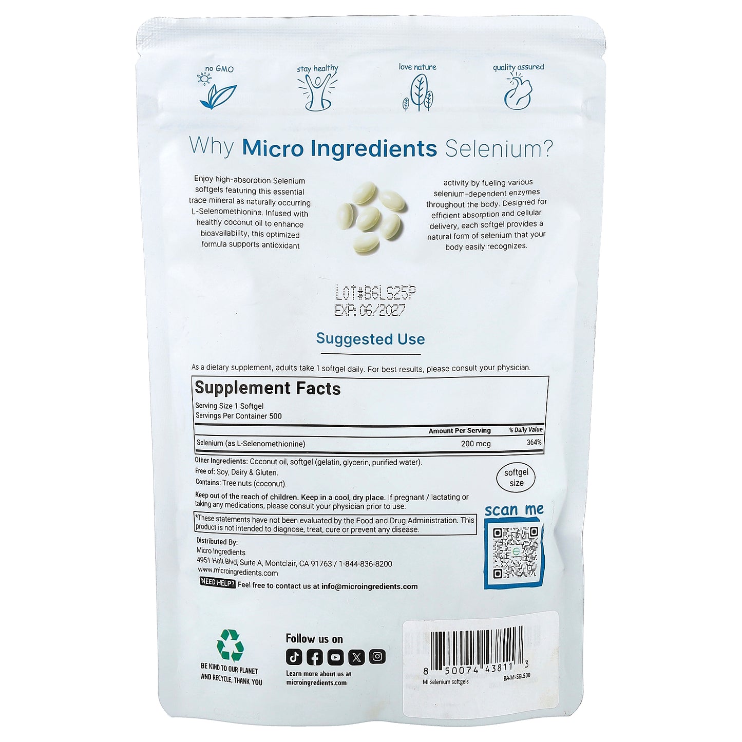 Micro Ingredients, Selenium, 200 mcg, 500 Softgels