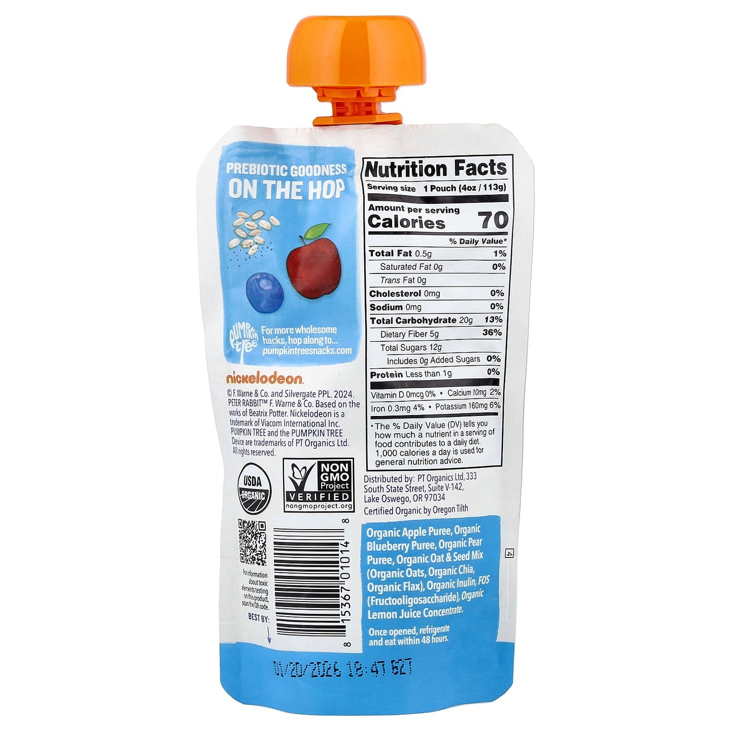 Pumpkin Tree Organics, Peter Rabbit™ Organics, Organic Fruit Puree, Super Oats & Seeds, Apple & Blueberry, 4 oz (113 g)