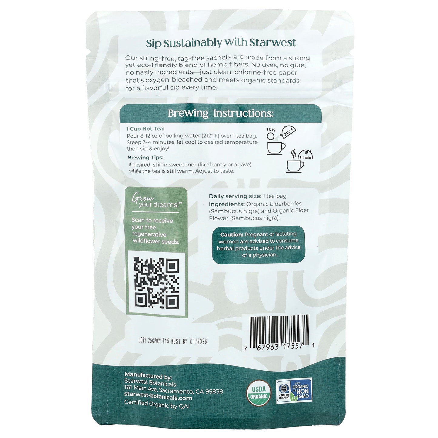 Starwest Botanicals, Organic Elderberry Tea, 20 Tea Bags, 1.4 oz (40 g)