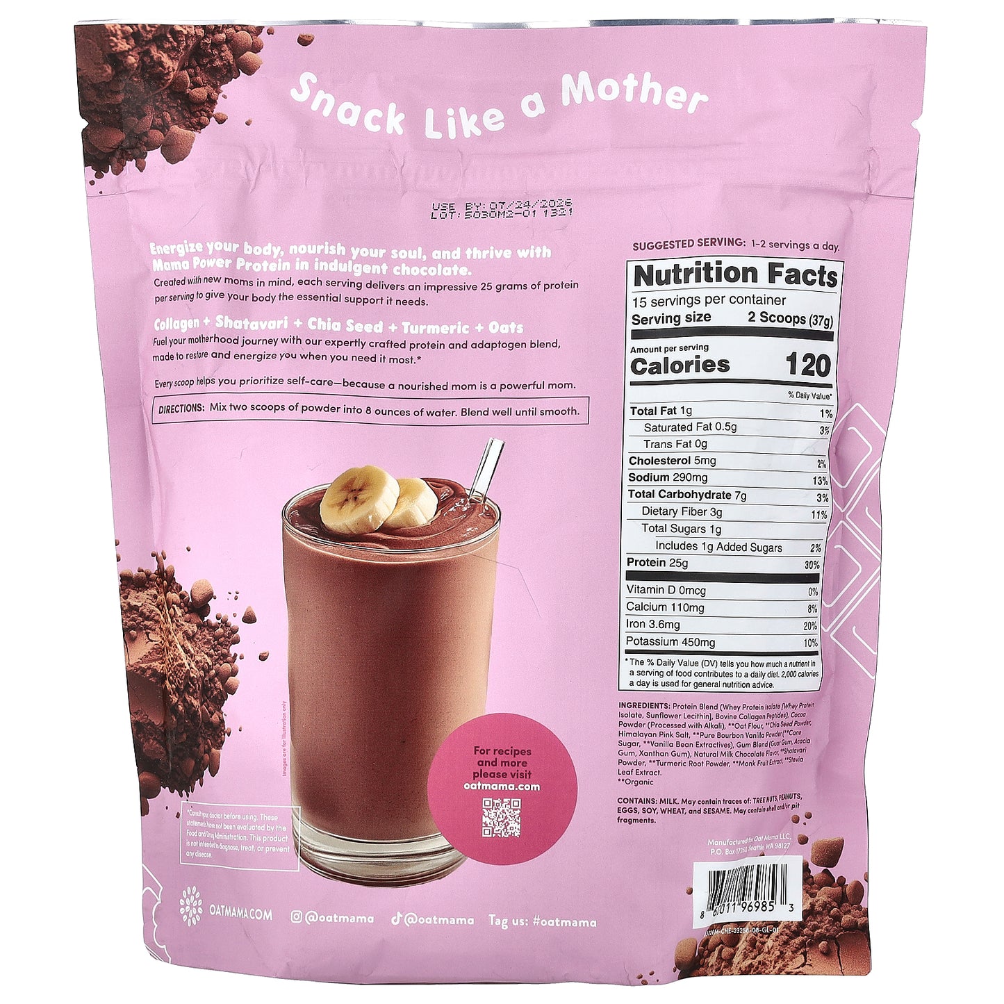 Oat Mama, Mama Power Protein Powder, Chocolate, 1 lb 3.6 oz (555 g)