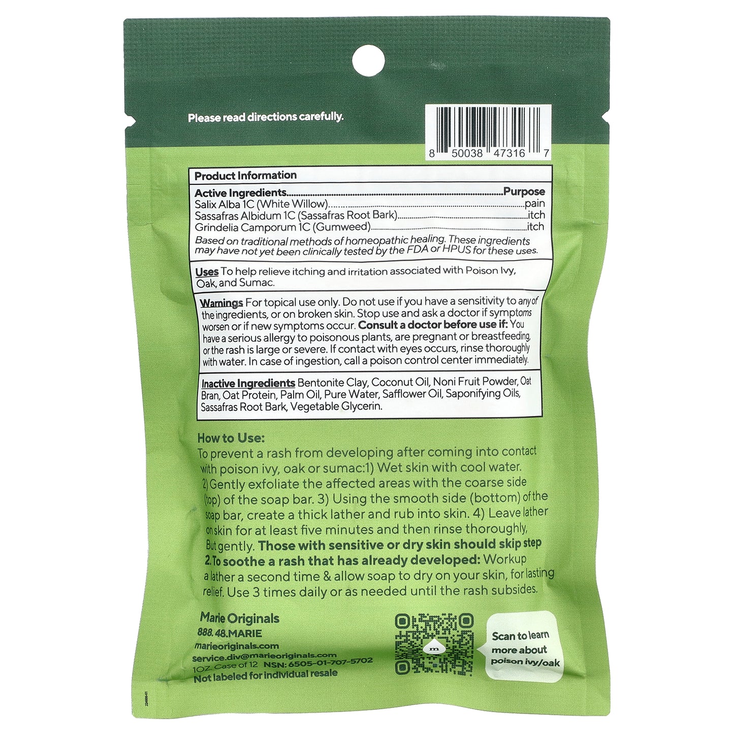 Marie Originals, Poison Ivy/Oak/Sumac Bar Soap, 1 oz