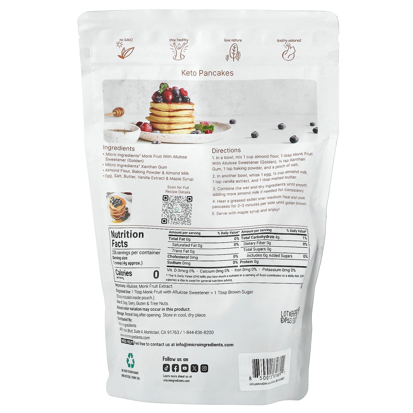 Micro Ingredients, Monk Fruit Sweetener With Allulose, Golden, 2 lb (907 g)