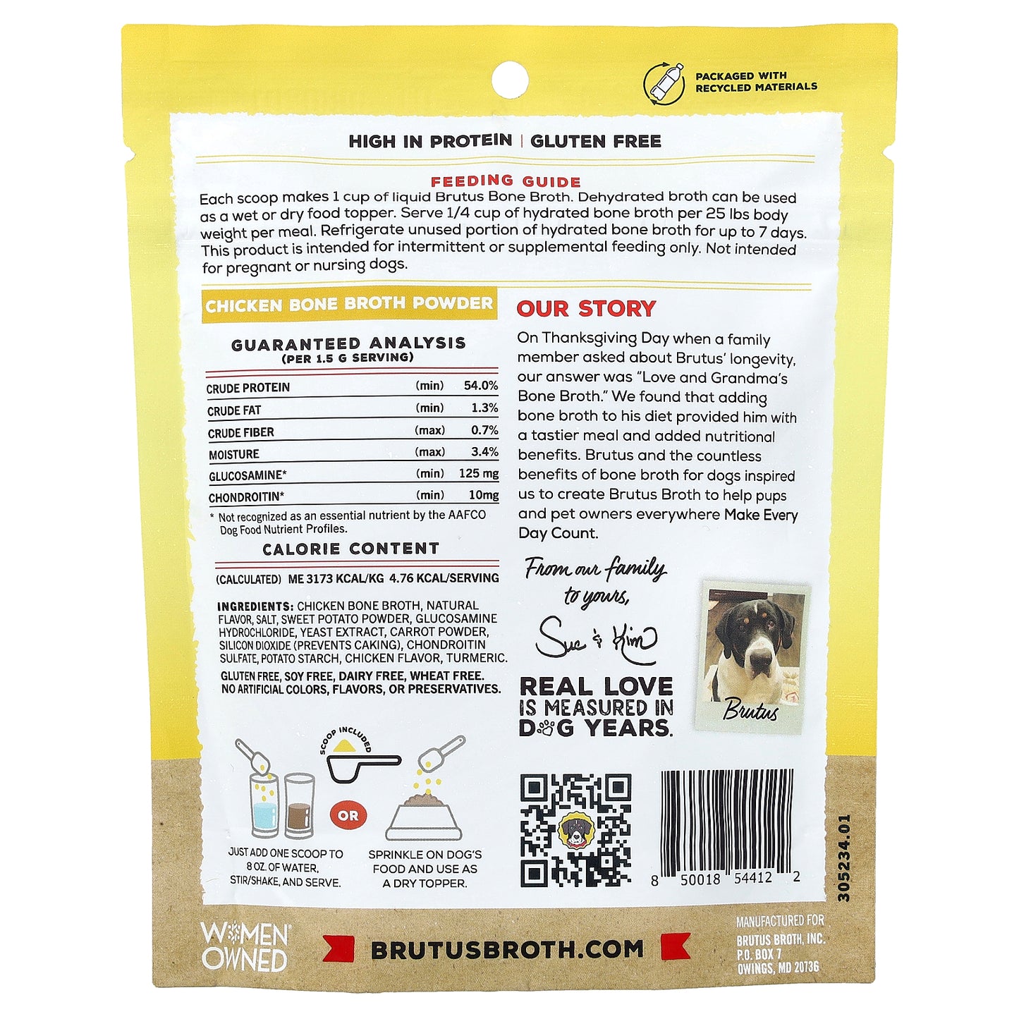 Brutus Bone Broth, Hip & Joint, Chicken Bone Broth Powder, For Adult Dogs, 3.5 oz (99 g)