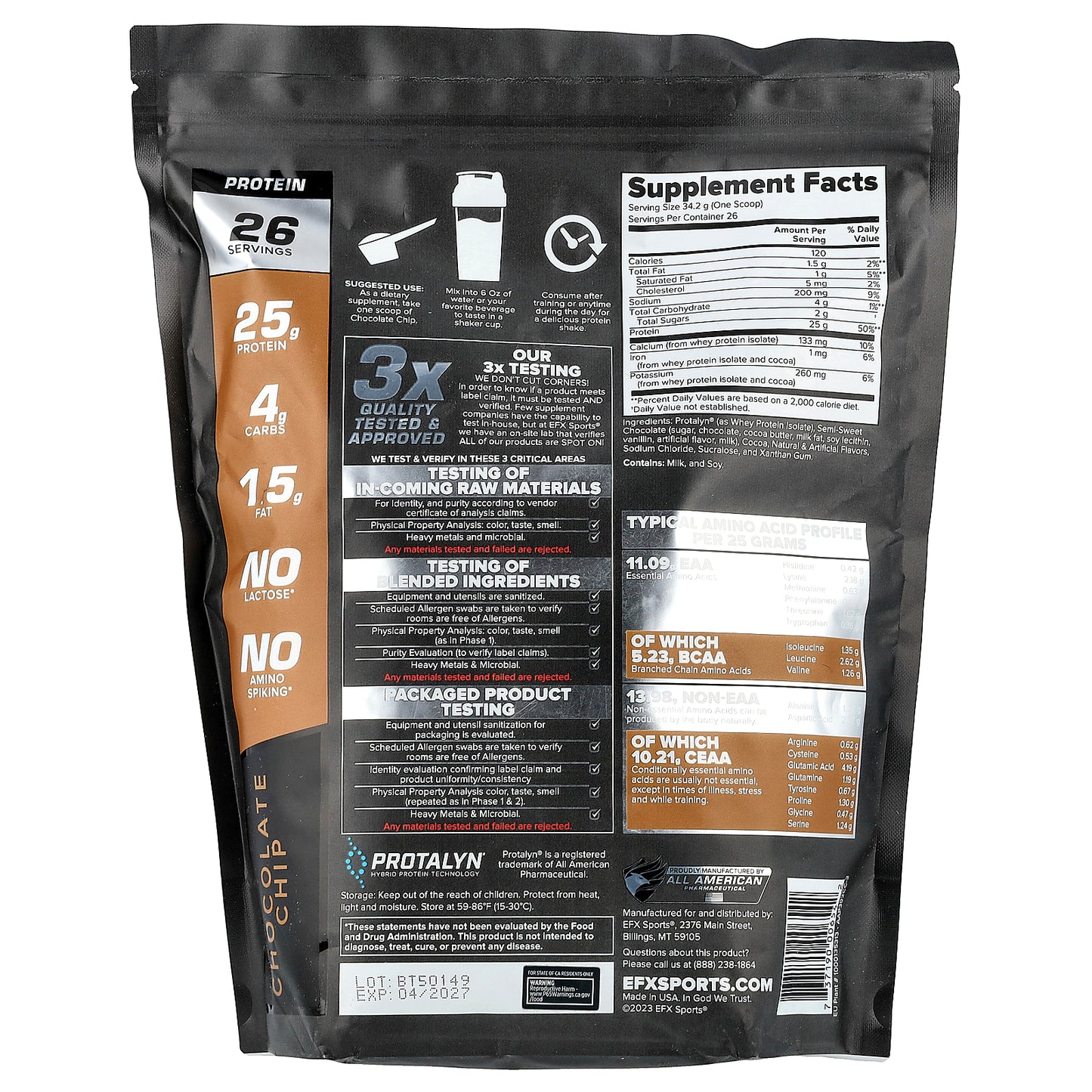 EFX Sports, Protalyn® Whey Protein Isolate, Chocolate Chip, 2 lb (907 g)