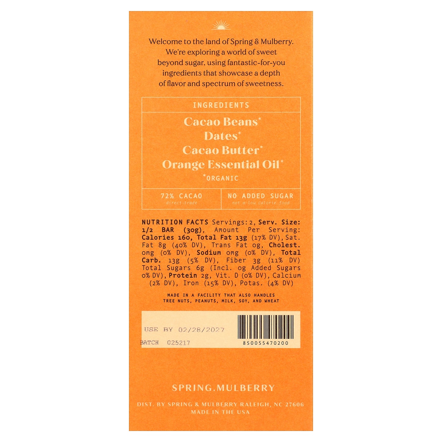 Spring & Mulberry, Date-Sweetened Chocolate, Blood Orange, 2.1 oz (60 g)