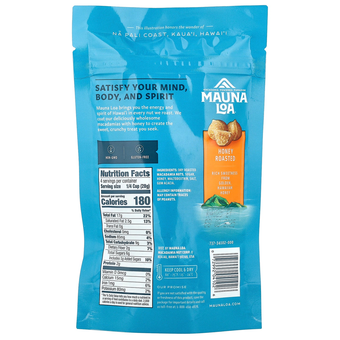 Mauna Loa, Dry Roasted Macadamias, Honey Roasted, 4 oz (113 g)