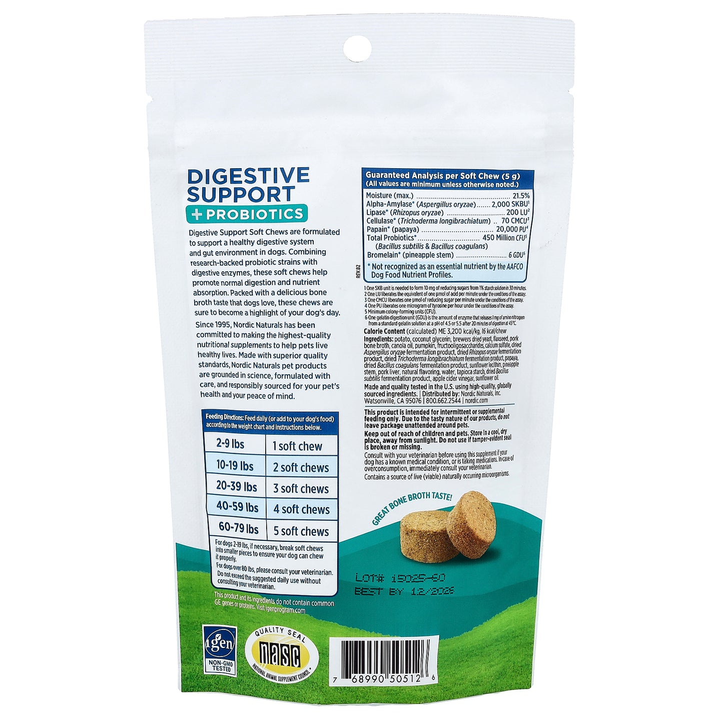 Nordic Naturals, Digestive Support + Probiotics, For Dogs, Bone Broth, 30 Soft Chews, 5.29 oz (150 g)