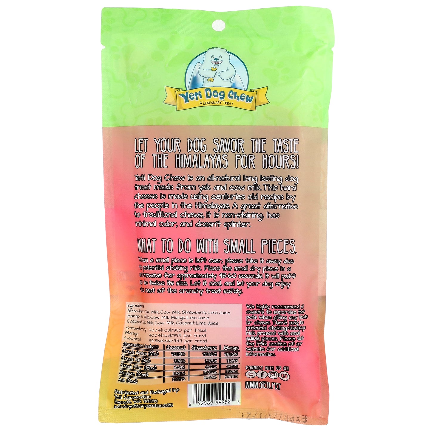 Yeti Dog Chew, Large Chews, For Dogs, Coconut, Strawberry, Mango , 3 Pieces, 10.5 oz (298 g)