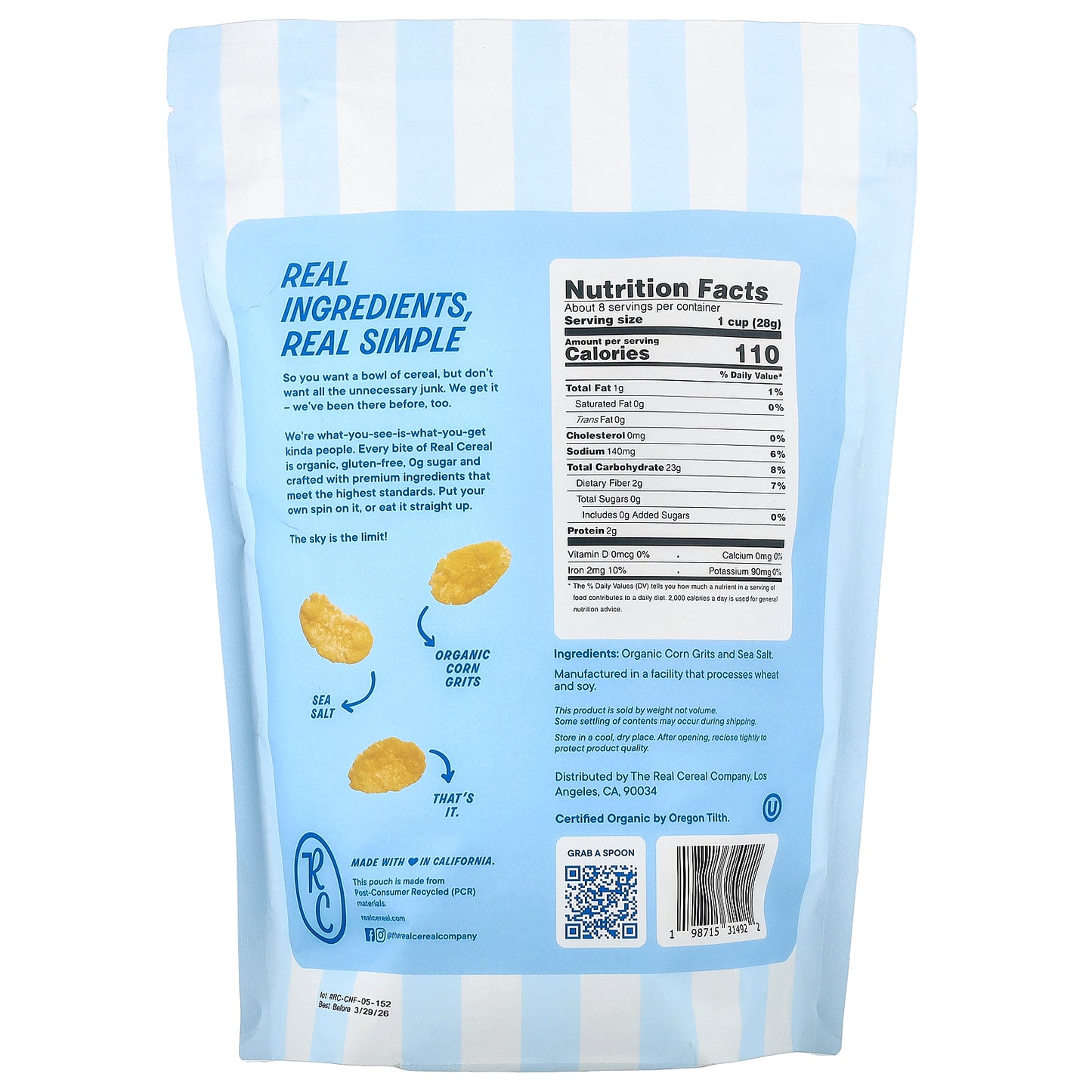 The Real Cereal Co, Organic Corn Flakes, 8.4 oz (240 g)