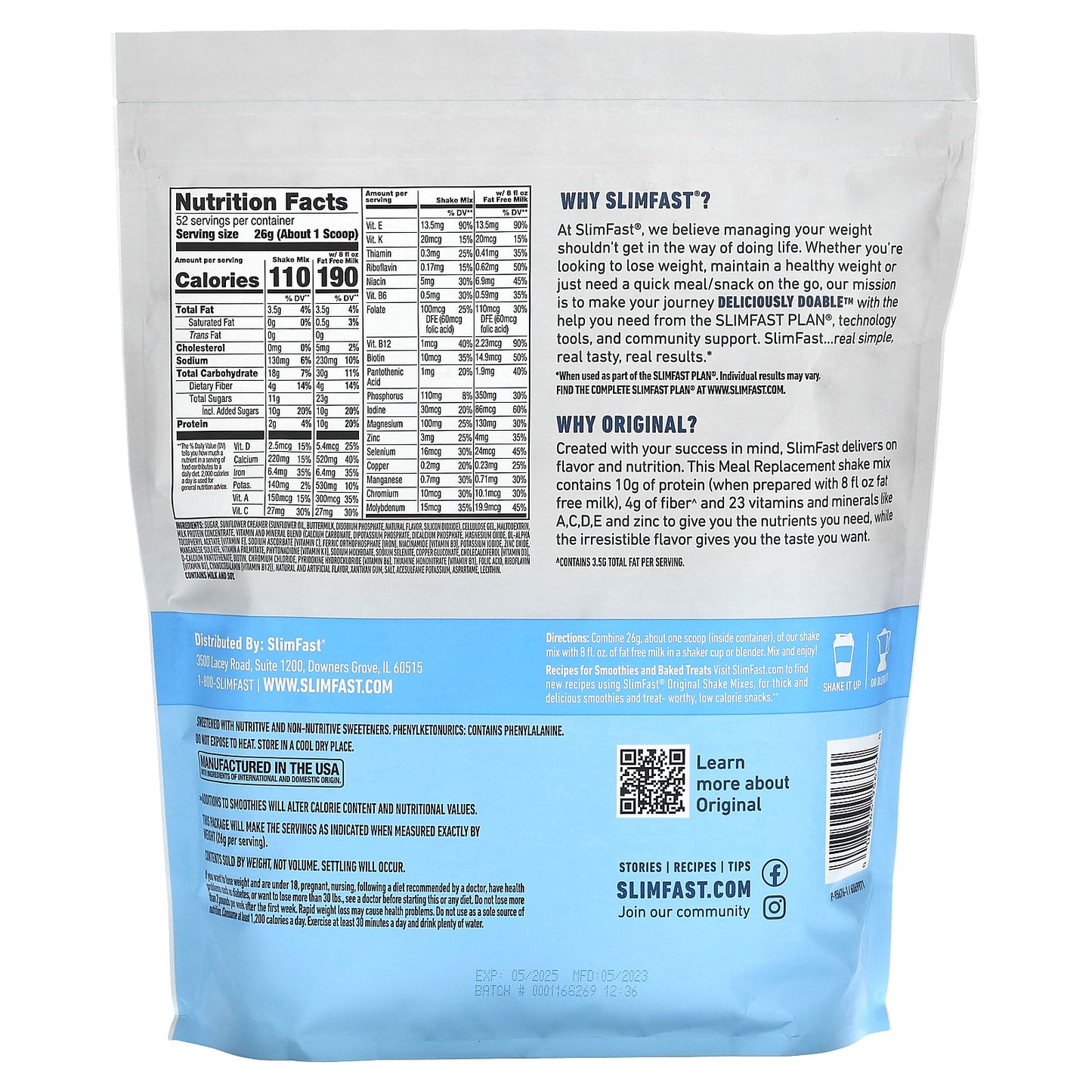 SlimFast, Original, Meal Replacement Shake Mix, French Vanilla, 2.98 lb (1.35 kg)