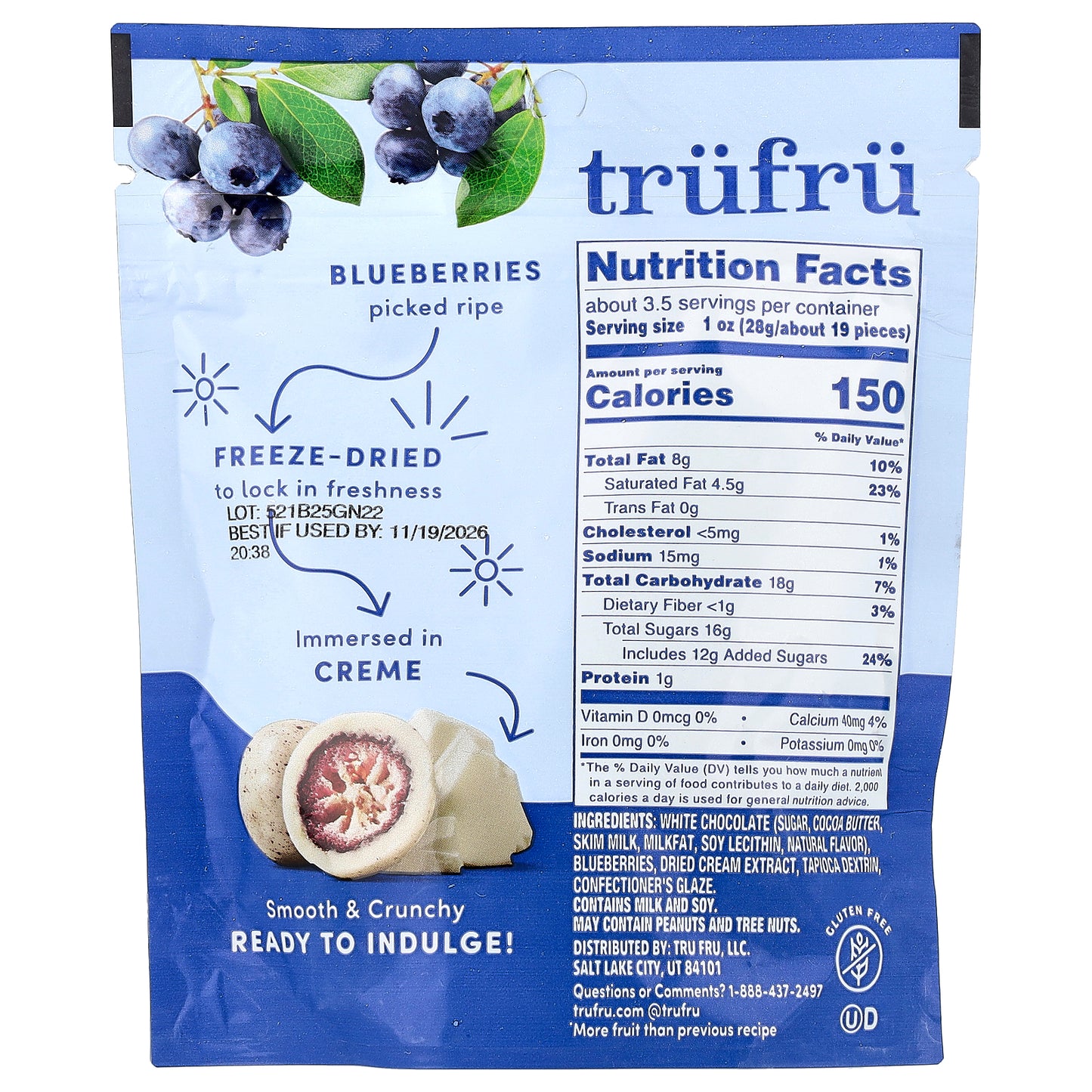 Tru Fru, Freeze-Dried Fresh, Blueberries + Creme, 3.4 oz (96 g)