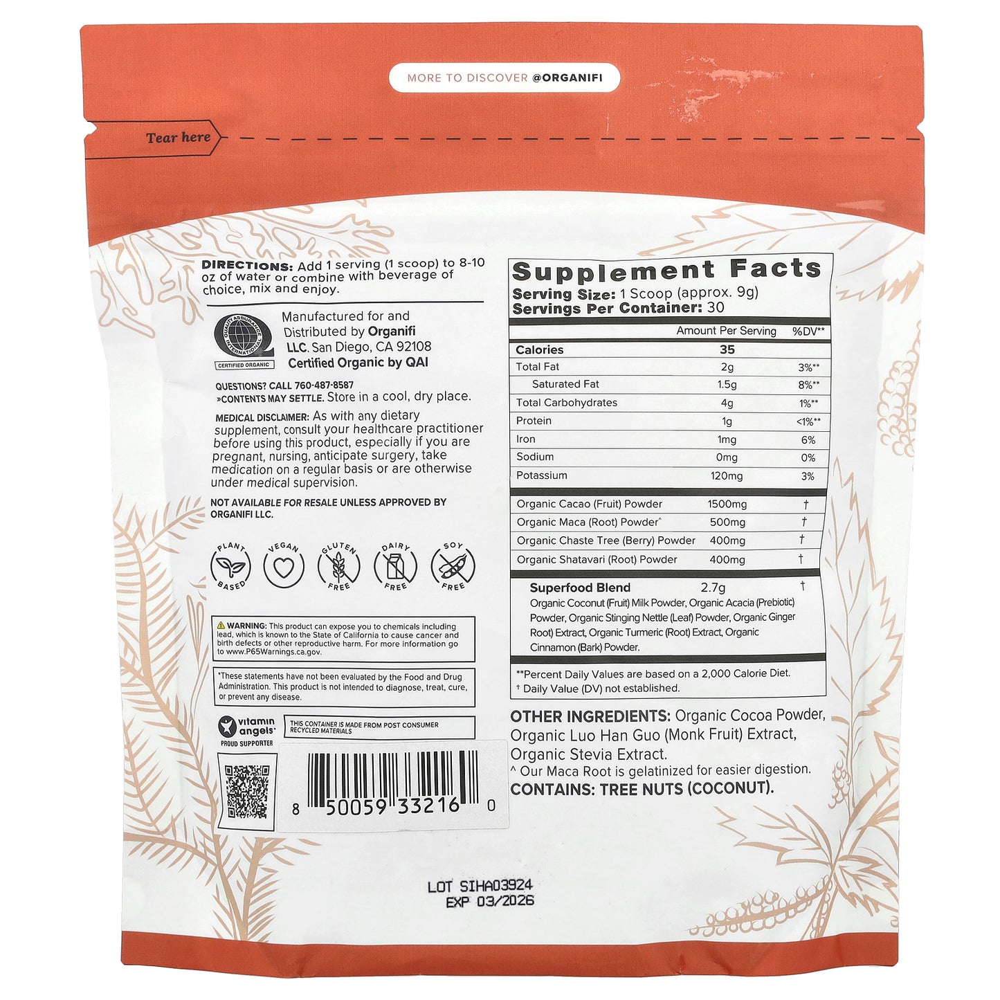 Organifi, Harmony, Cacao, 9.52 oz (270 g)