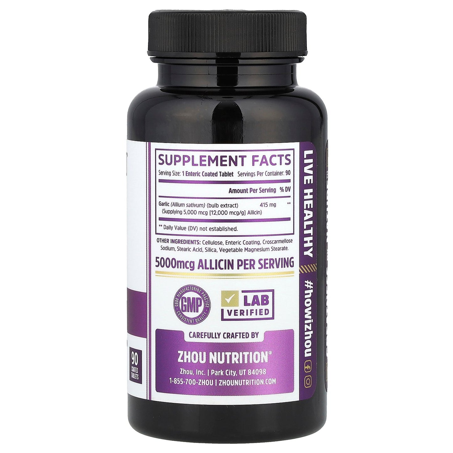 Zhou Nutrition, Garlic, 415 mg, 90 Coated Tablets