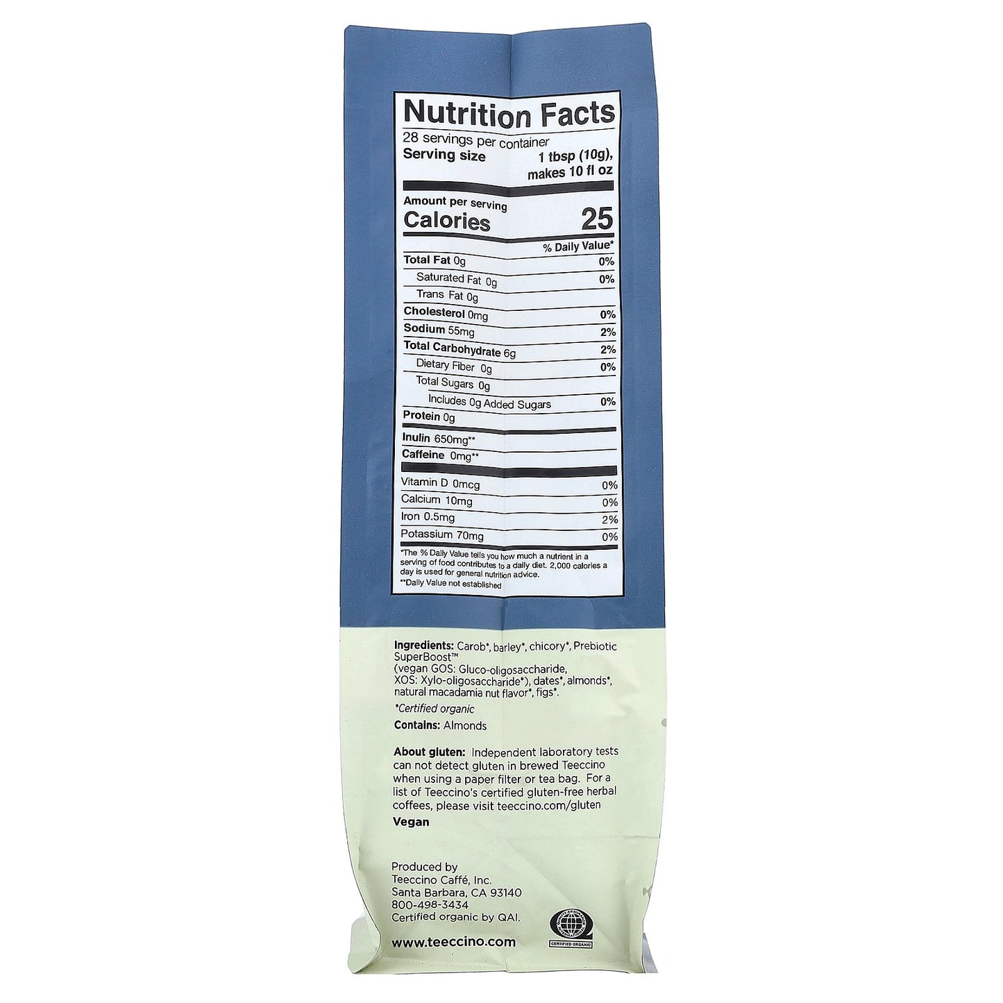 Teeccino, Prebiotic Herbal 'Coffee', Macadamia Nut, Medium Roast, Caffeine Free, 10 oz (284 g)