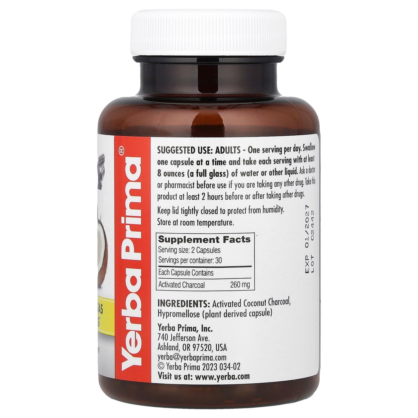 Yerba Prima, Activated Coconut Charcoal, 60 Capsules (130 mg per Capsule)