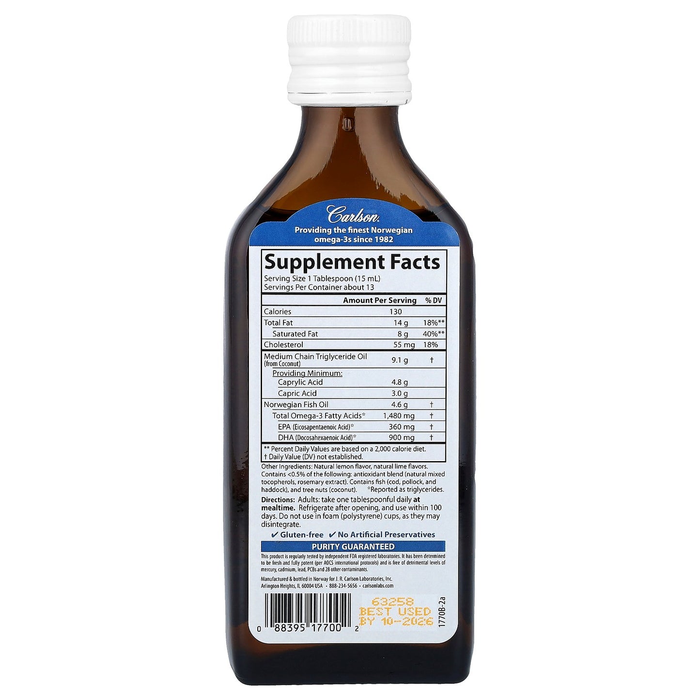 Carlson, MCT & Omega-3, Natural Lemon Lime, 6.7 fl oz (200 ml)