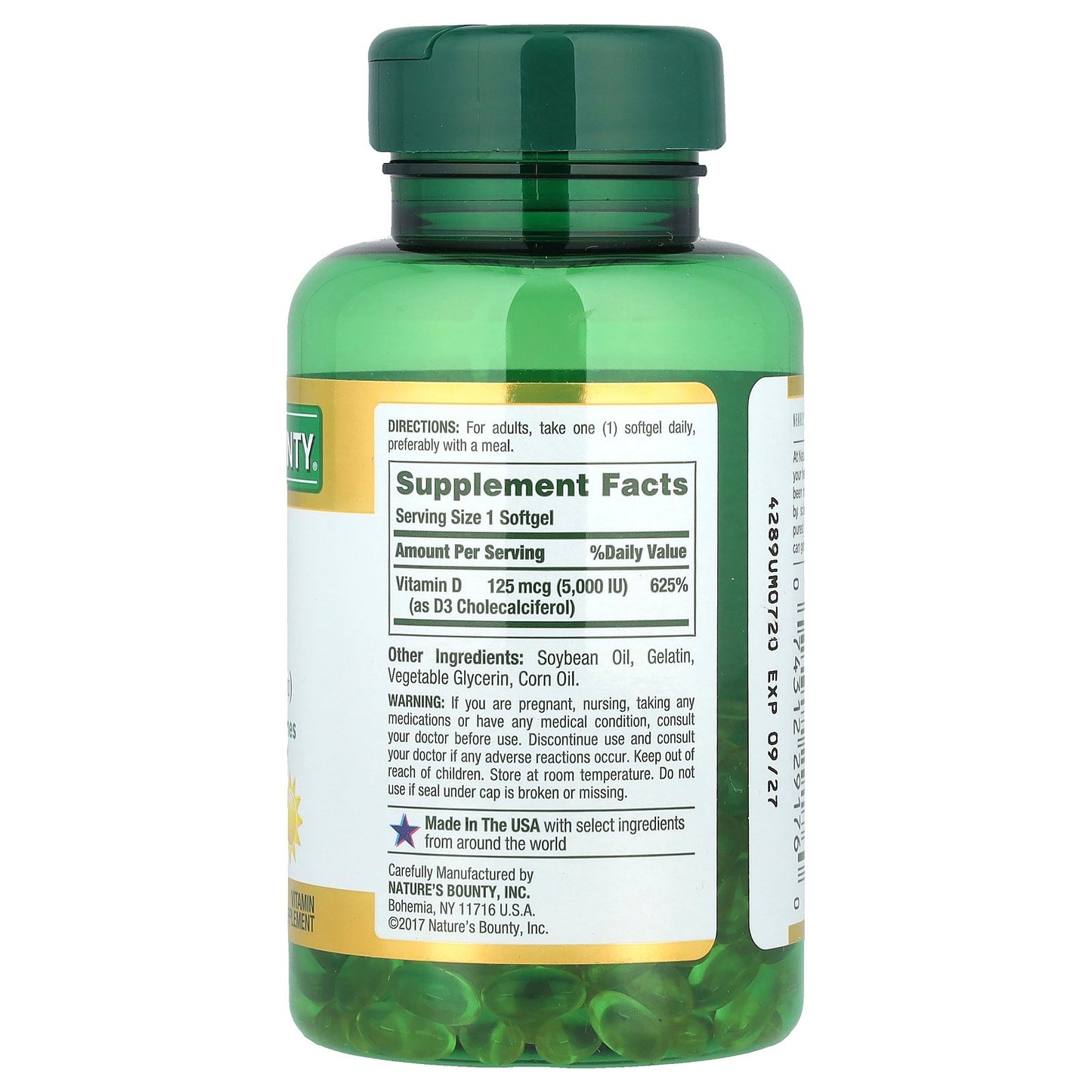 Nature's Bounty, Vitamin D3, 125 mcg (5,000 IU), 240 Rapid Release Softgels