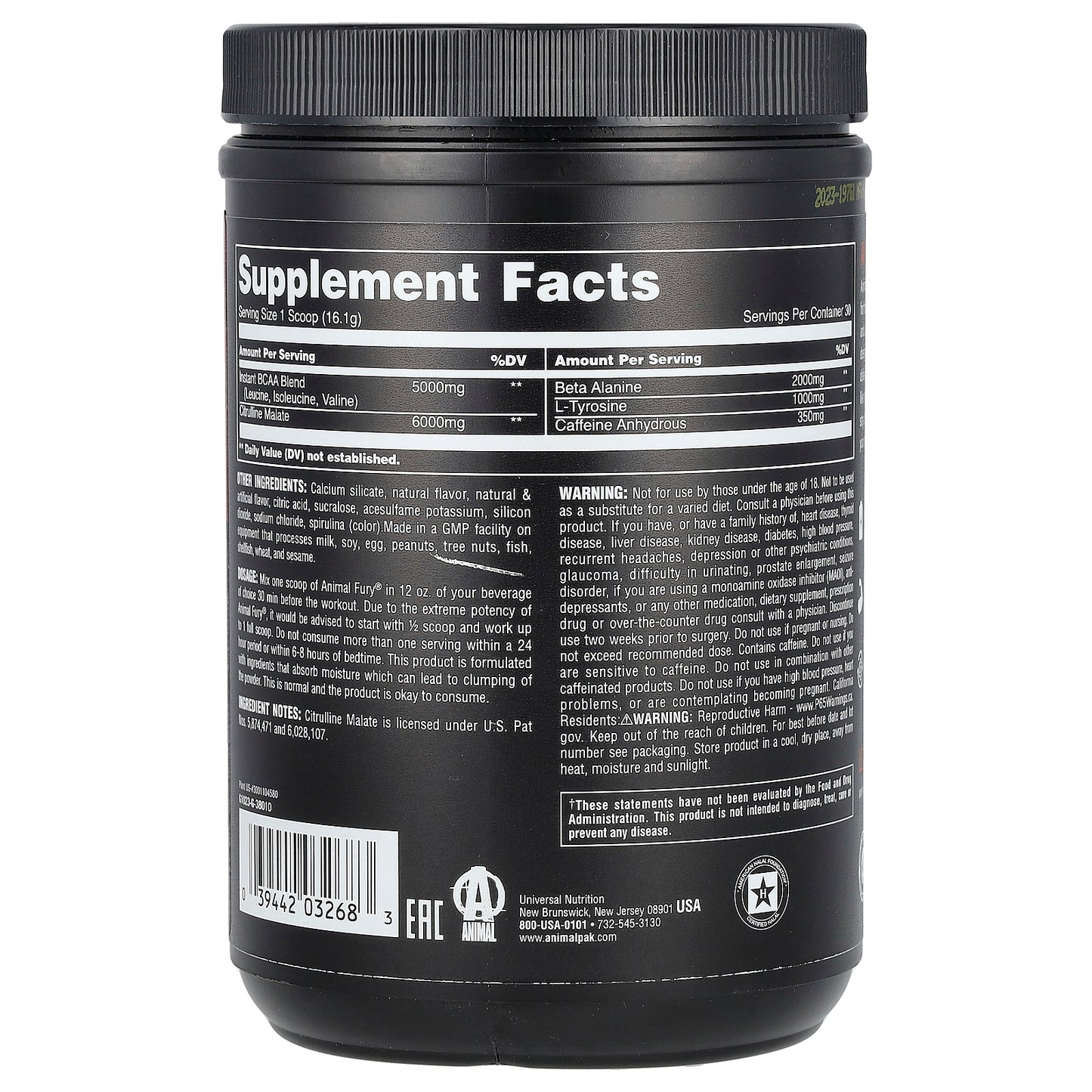 Animal, Fury® Essentials, Pre Workout, Green Apple, 1.06 lb (483 g)