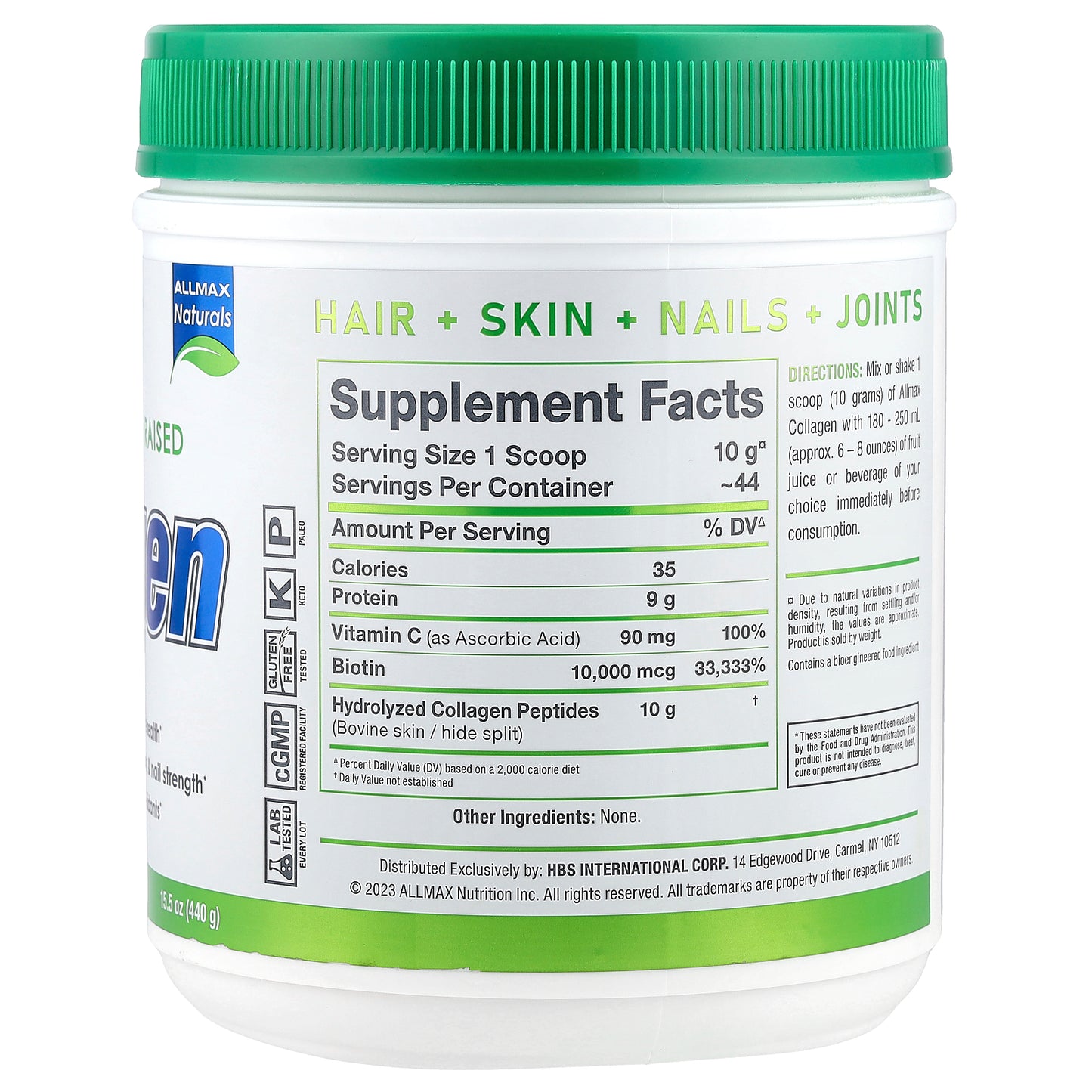 ALLMAX, Collagen with Biotin & Vitamin C, Unflavored, 15.5 oz (440 g)