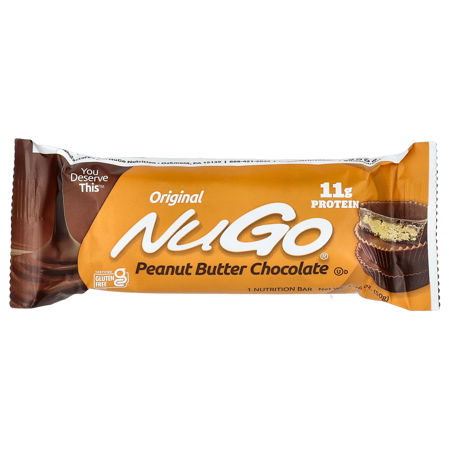 NuGo Nutrition, Protein Bars, Peanut Butter Chocolate, 15 Bars, 1.76 oz (50 g) Each