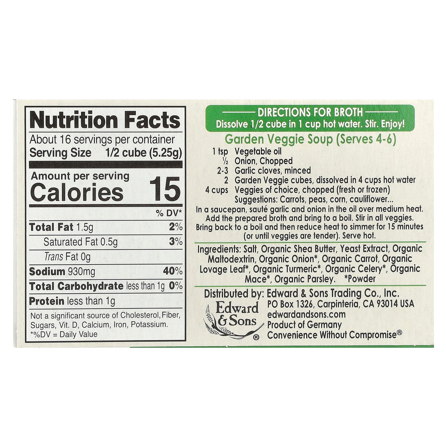 Edward & Sons, Garden Veggie, Bouillon Cubes, 8 Cubes