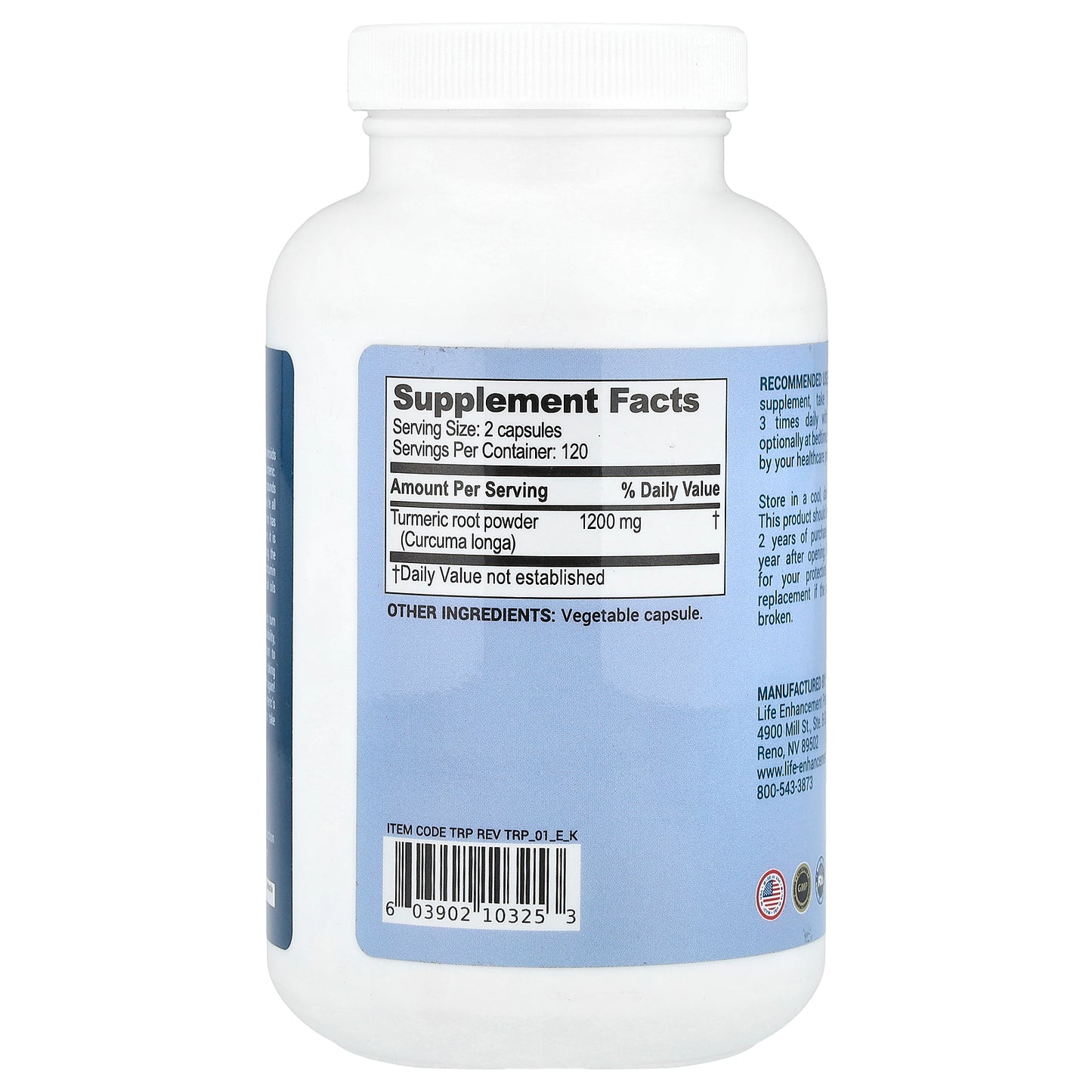 Life Enhancement, Turmeric Root Power™, 240 Vegetarian Capsules (600 mg per Capsule)