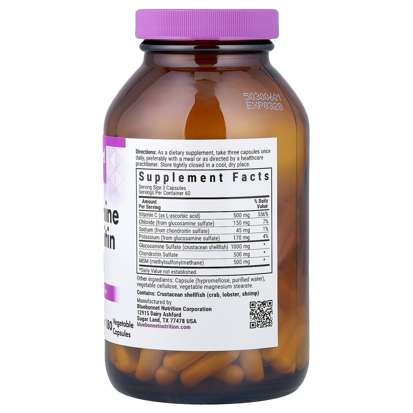 Bluebonnet Nutrition, Glucosamine Chondroitin & MSM, 180 Vegetable Capsules