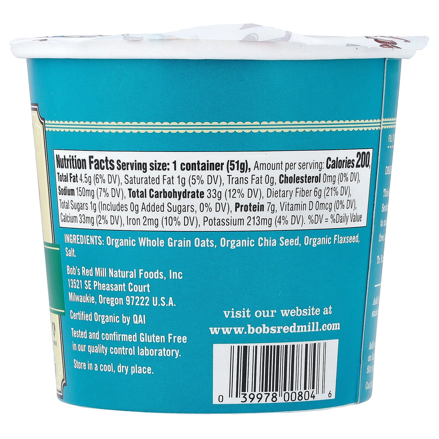 Bob's Red Mill, Organic Oatmeal Cup, Classic, 1.8 oz (51 g)