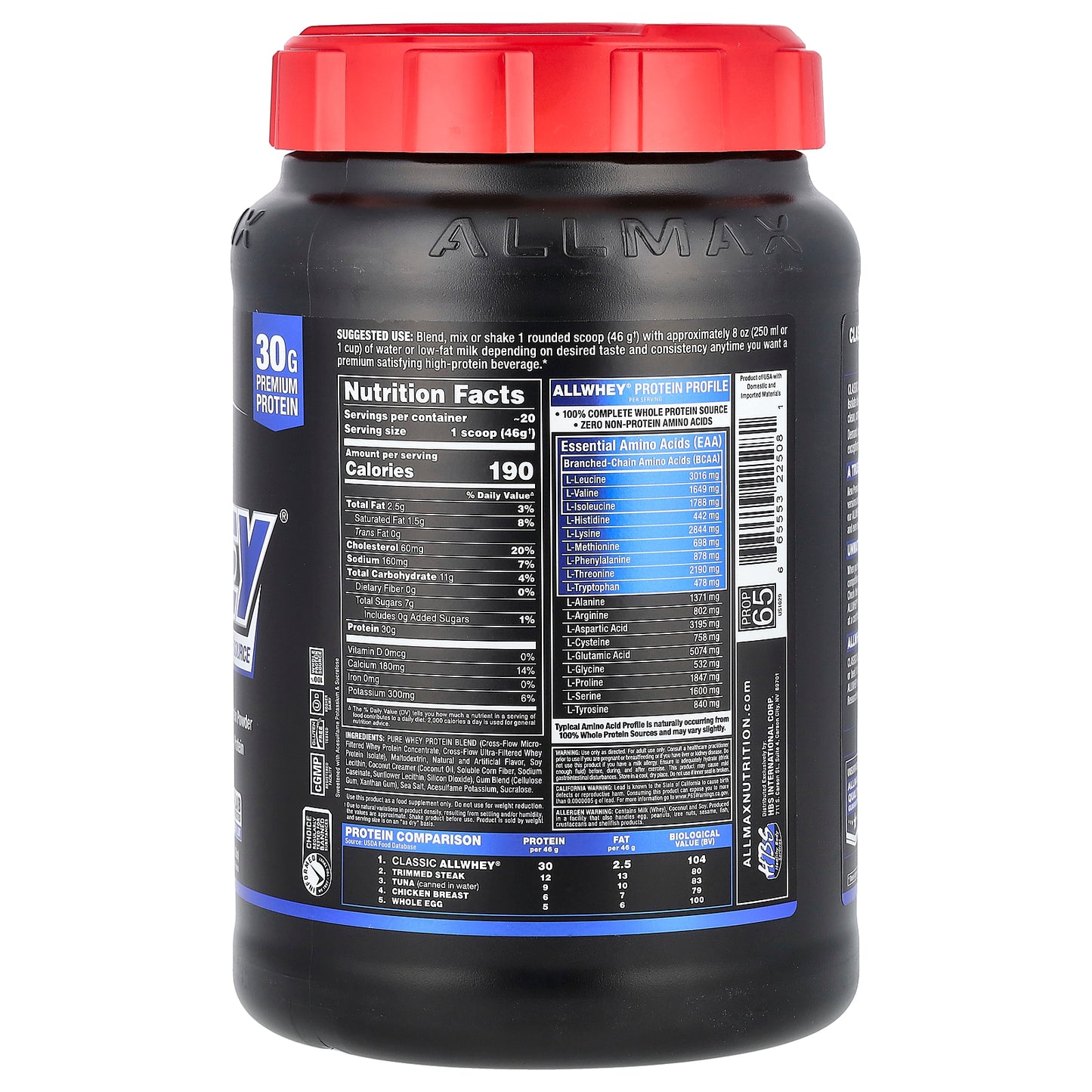ALLMAX, CLASSIC ALLWHEY®, 100% Whey Protein Source, Vanilla, 2 lbs (907 g)
