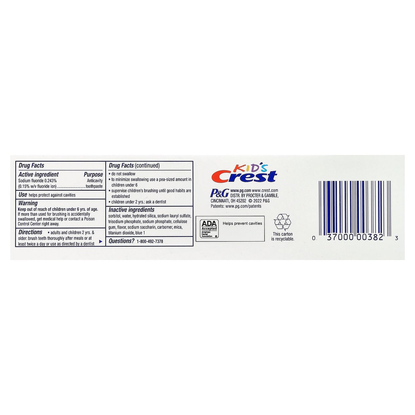 Crest, Kids, Cavity Protection, Fluoride Anticavity Toothpaste, Sparkle Fun, 4.6 oz (130 g)