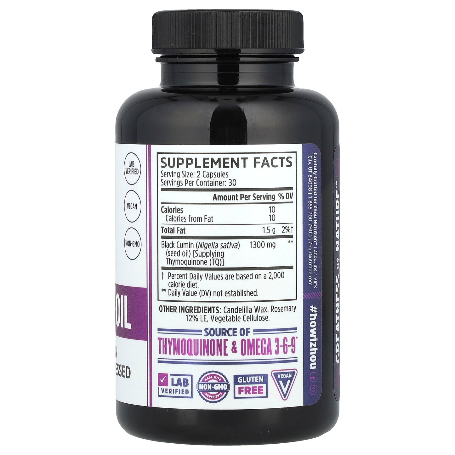 Zhou Nutrition, Black Seed Oil, 60 Veggie Capsules