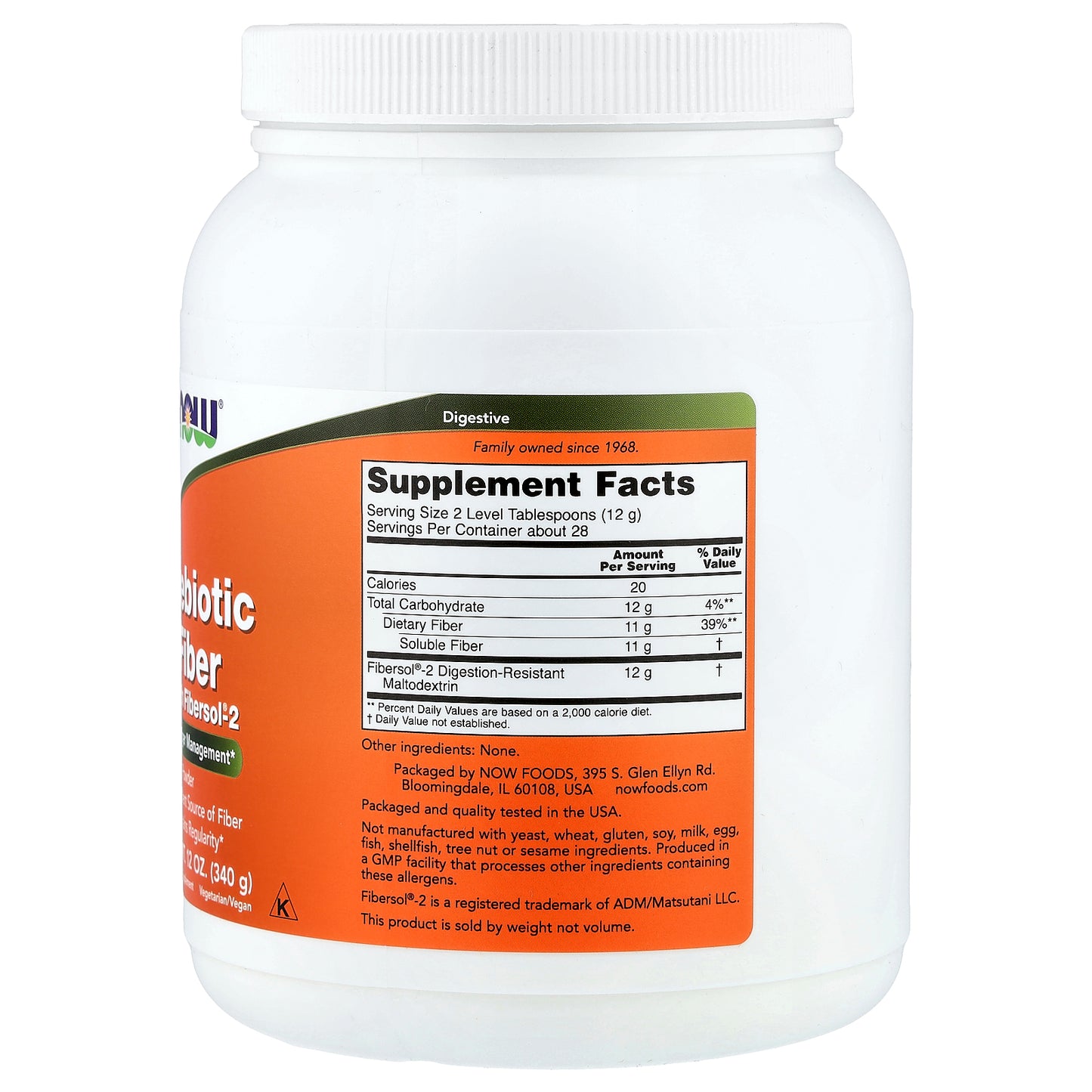 NOW Foods, Prebiotic Fiber with Fibersol®-2, 12 oz (340 g)