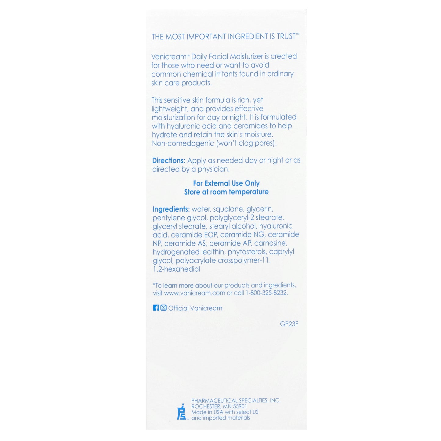 Vanicream, Daily Facial Moisturizer For Sensitive Skin, Fragrance Free, 3 fl oz (89 ml)