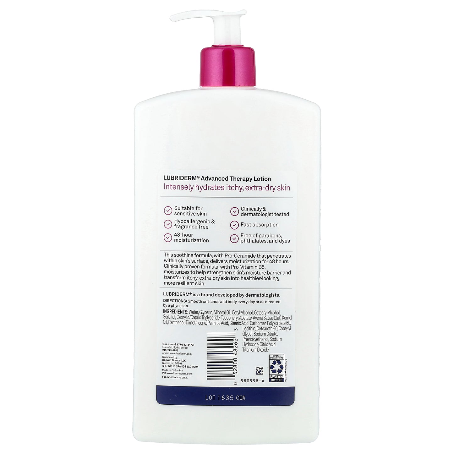 Lubriderm, Advanced Therapy Lotion, Itchy, Extra-Dry Skin, Fragrance Free, 24 fl oz (709 ml)