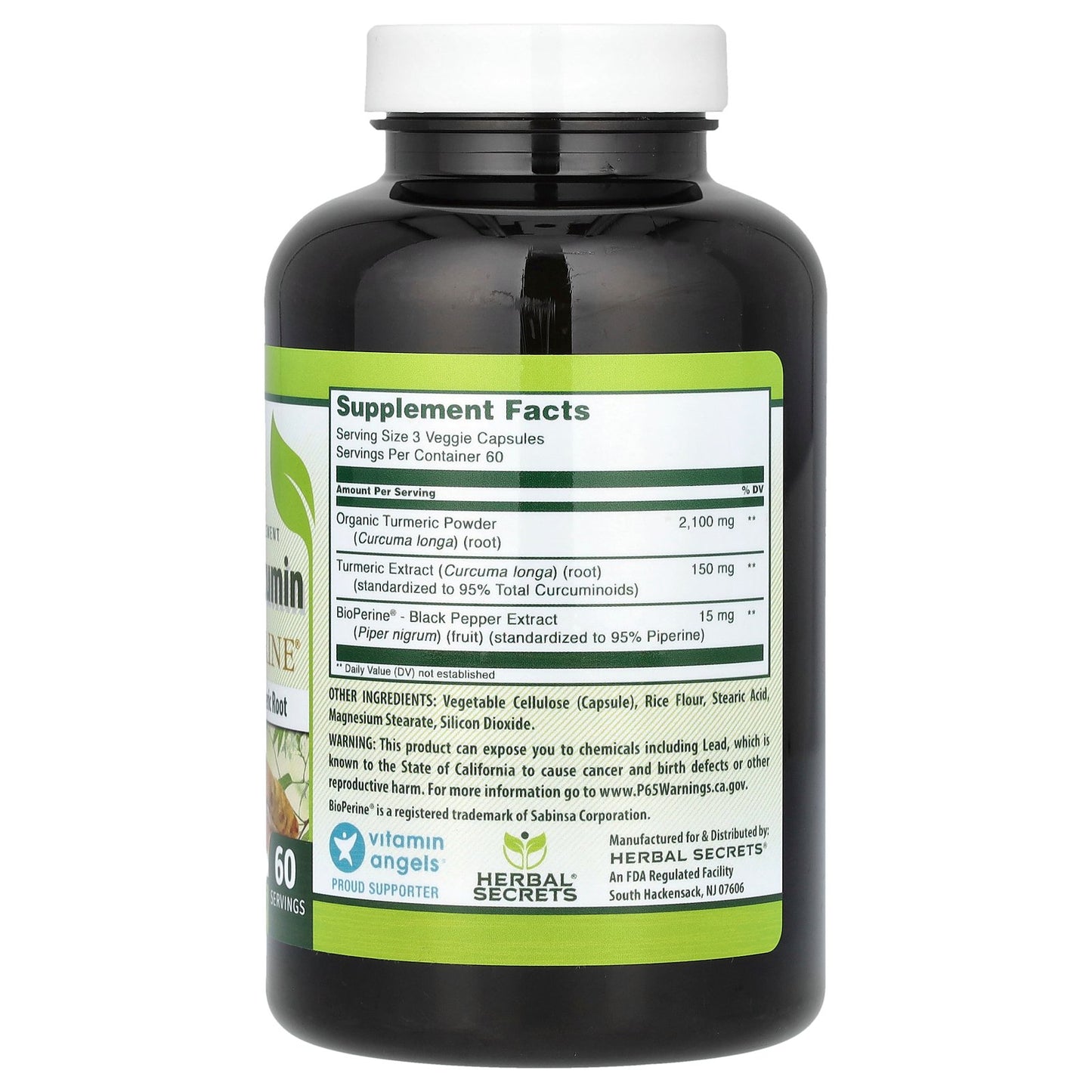 Herbal Secrets, Turmeric Curcumin with BioPerine, 180 Veggie Capsules