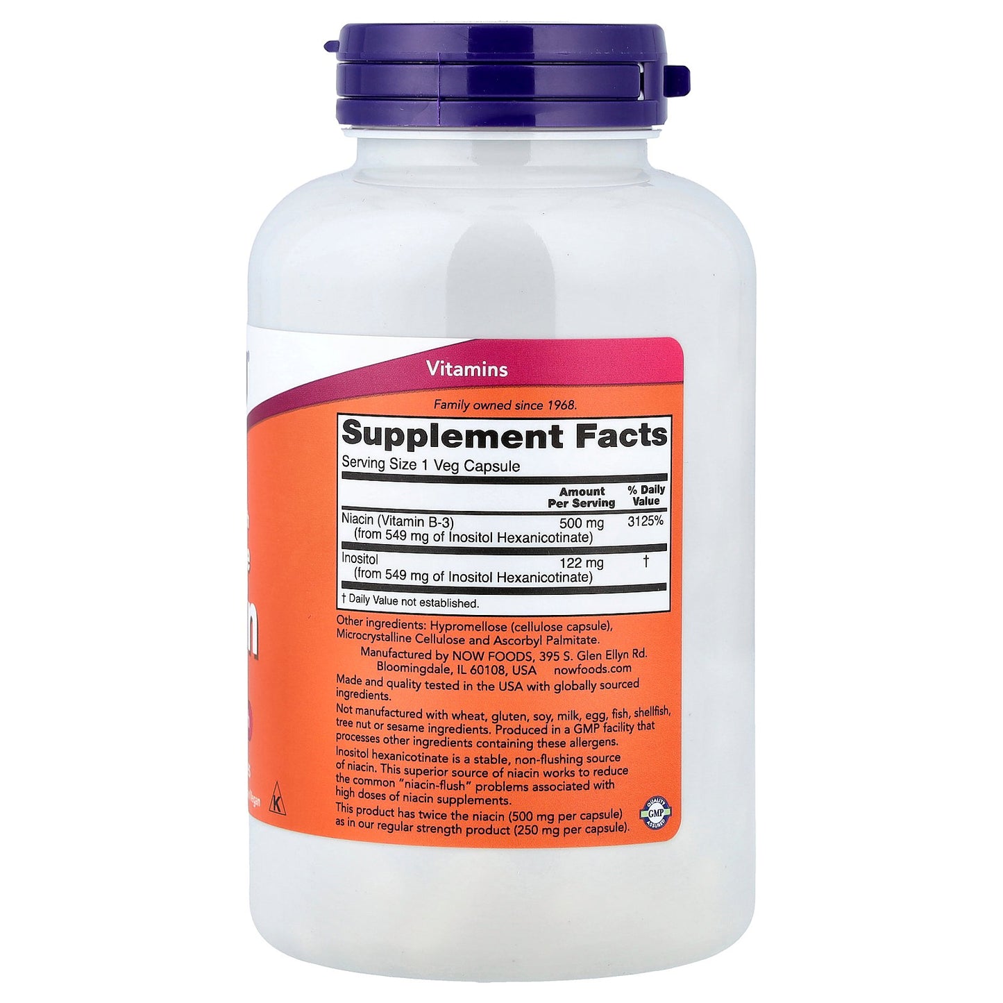 NOW Foods, Flush-Free Niacin, 500 mg, 180 Veg Capsules