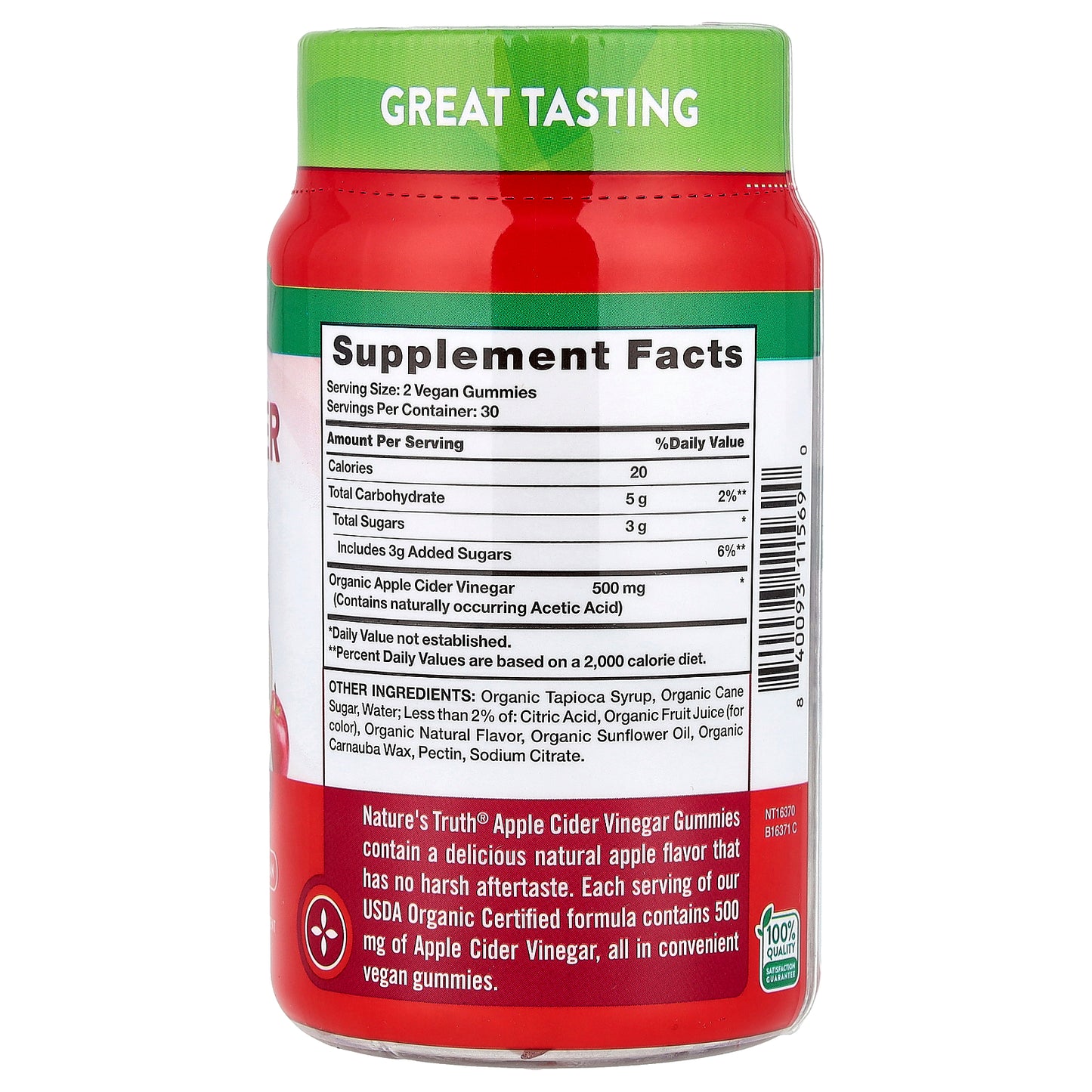 Nature's Truth, Organic Apple Cider Vinegar Gummies, Natural Apple, 60 Gummies