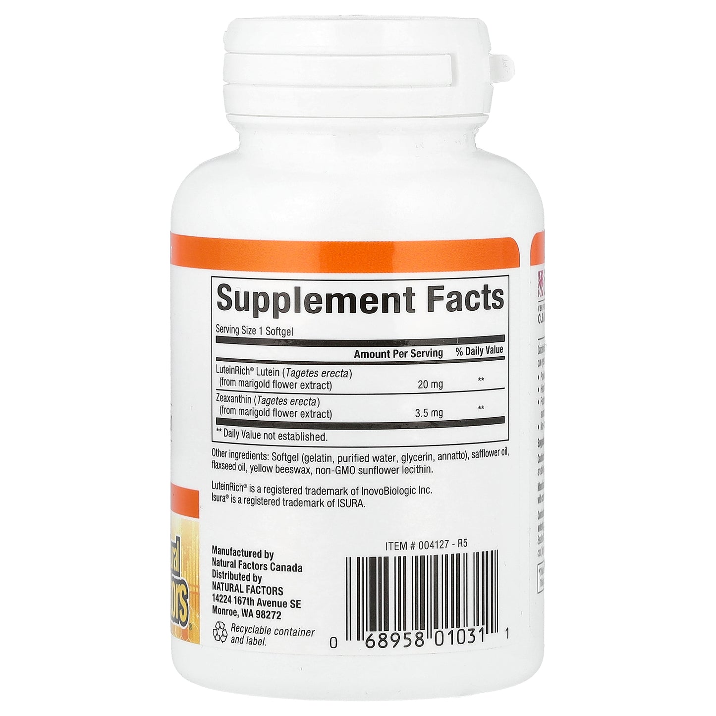 Natural Factors, Lutein, 20 mg , 30 Softgels