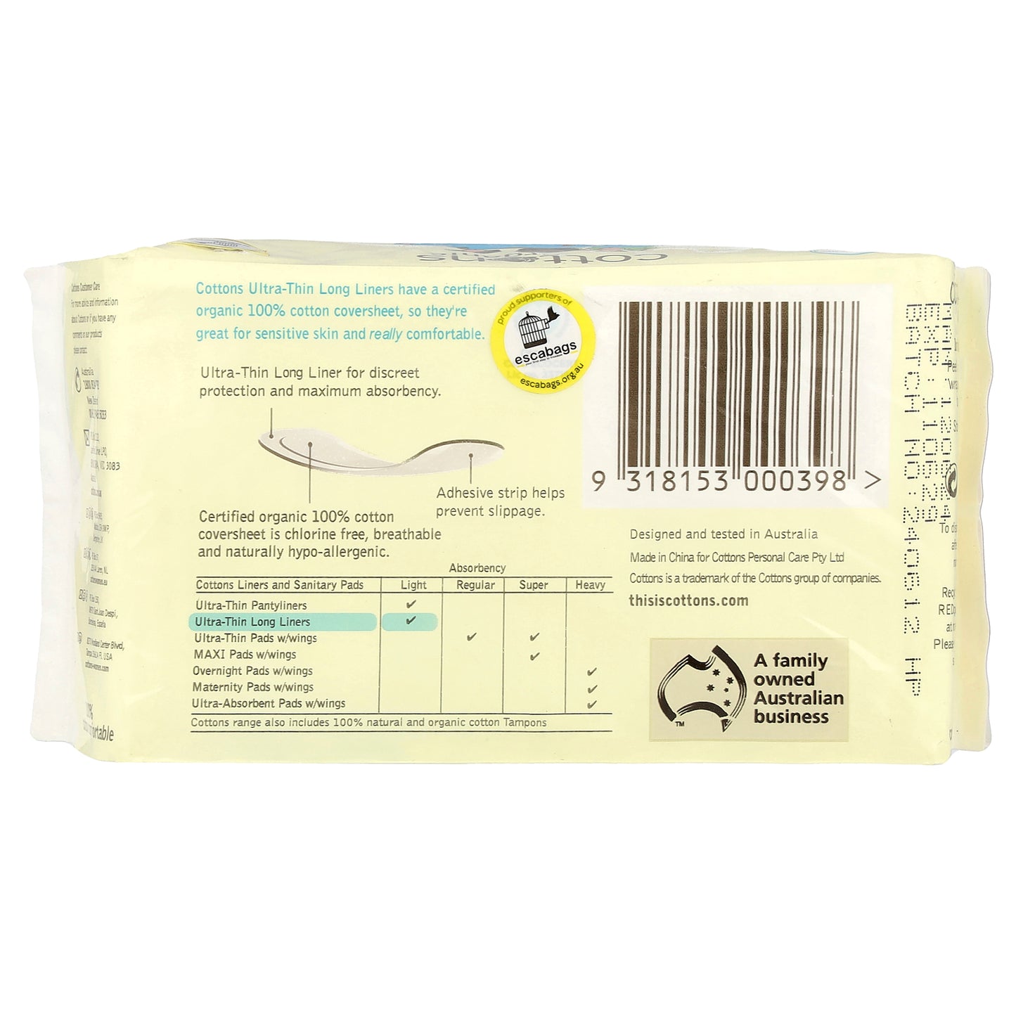 Cottons, Organic, Long Liners, Ultra-Thin, Unscented, 32 Liners