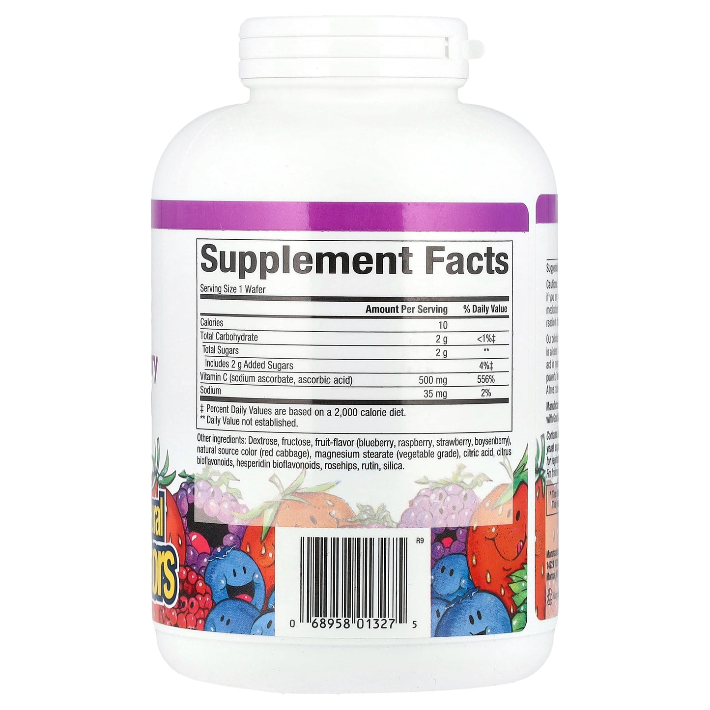 Natural Factors, Fruit-Flavor Chew Vitamin C, Blueberry, Raspberry and Boysenberry, 500 mg, 180 Chewable Wafers
