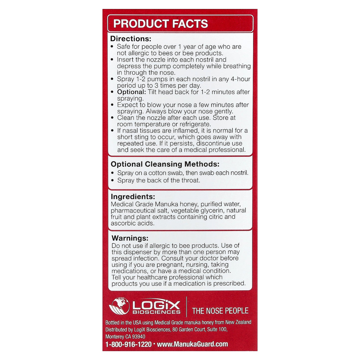 ManukaGuard, Medical Grade Manuka Honey, Immune Guard Nasal Spray, 1.35 fl oz (40 ml)