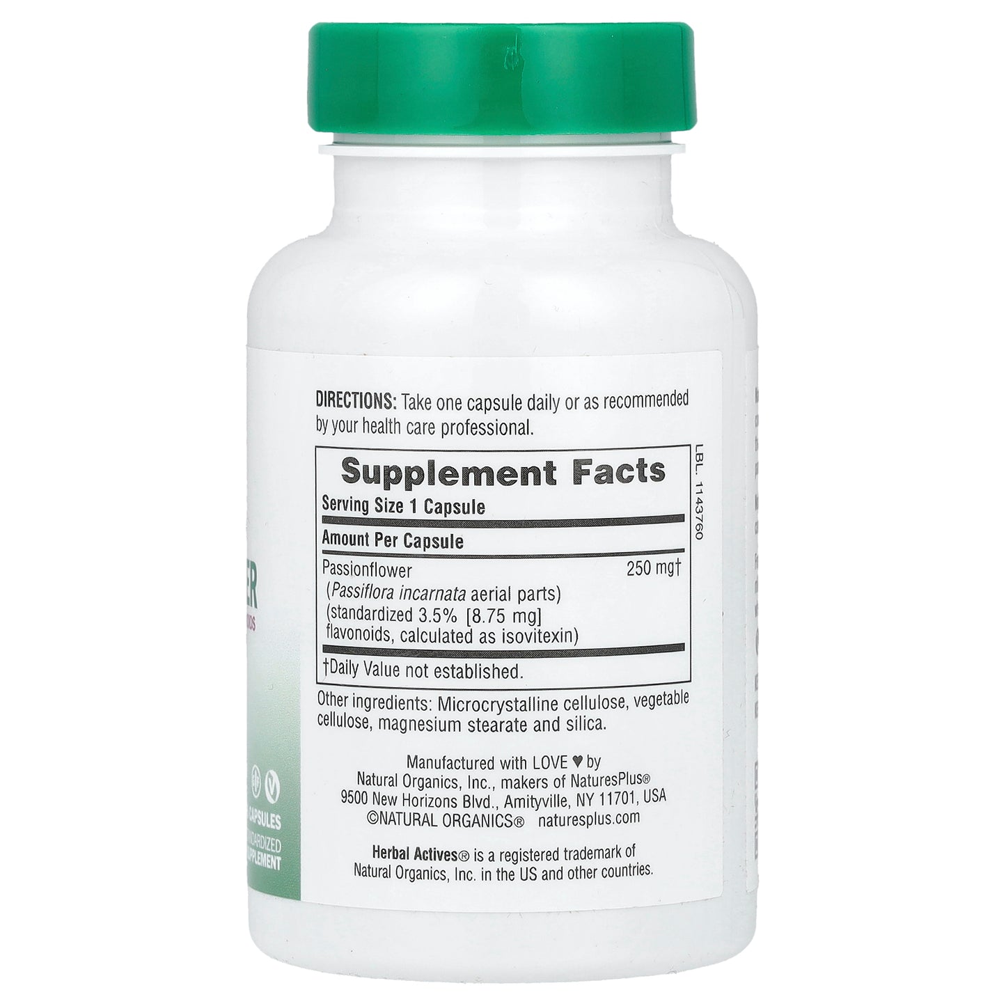 NaturesPlus, Herbal Actives, Passion Flower, 250 mg, 60 Capsules