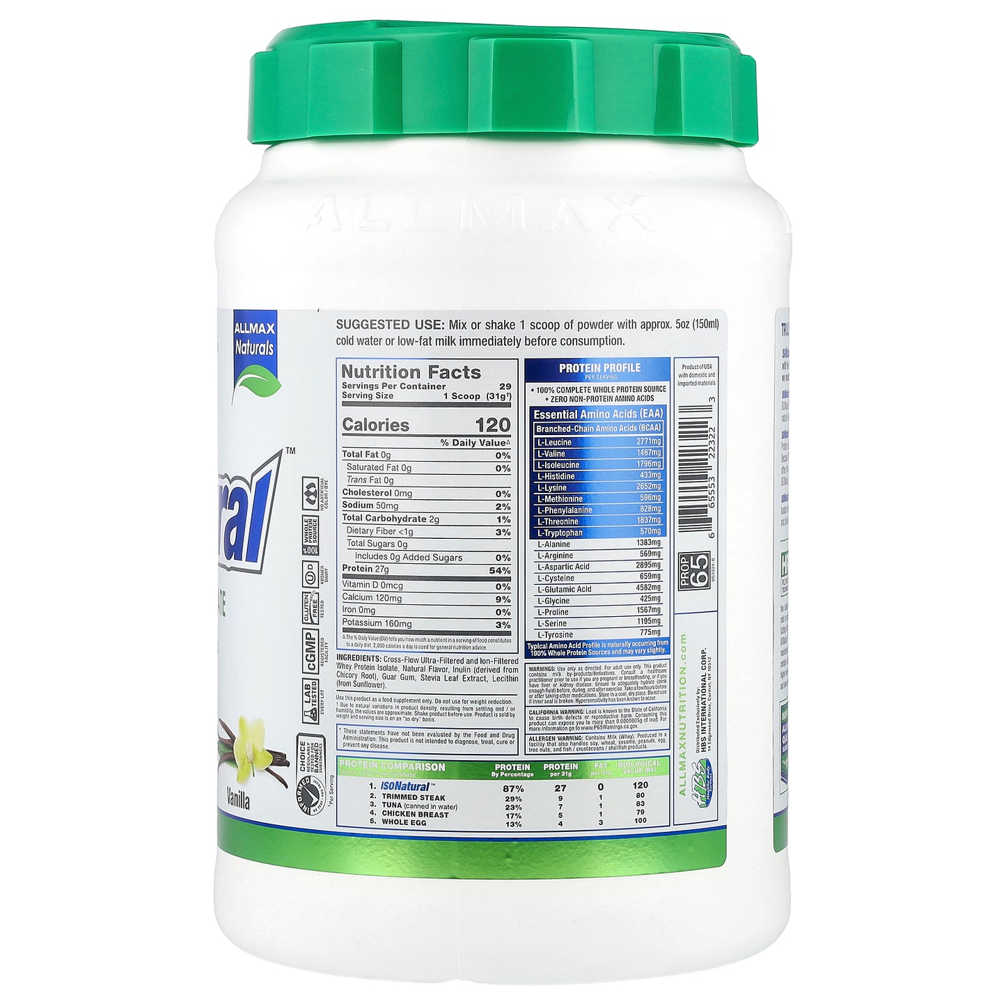 ALLMAX, ISONatural™, Whey Protein Isolate, Vanilla, 2 lbs (907 g)