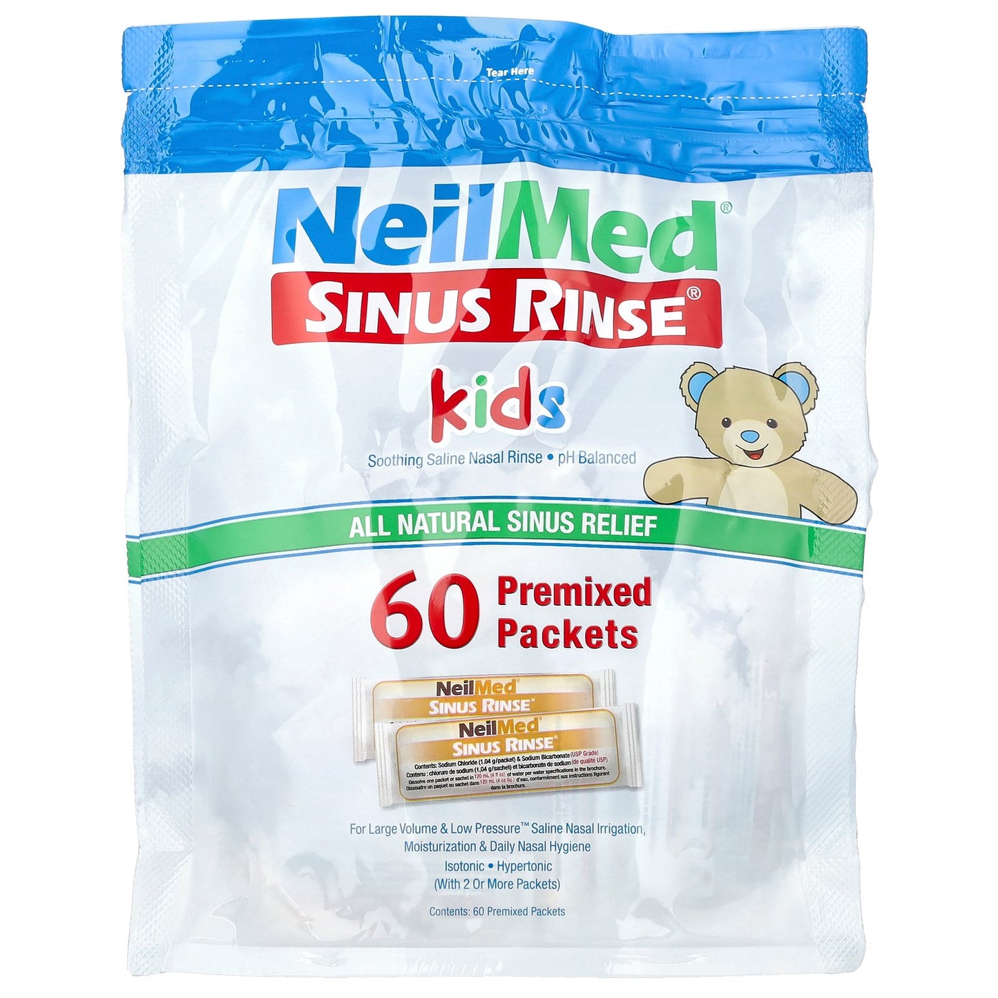 NeilMed, Kids, Sinus Rinse®, Ages 2+, 1 Squeeze Bottle, 60 Premixed Packets