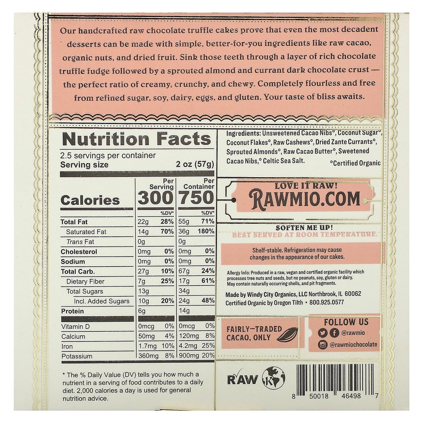 Rawmio, Organic Raw Chocolate Mini Truffle Cake, 5 oz (142 g)