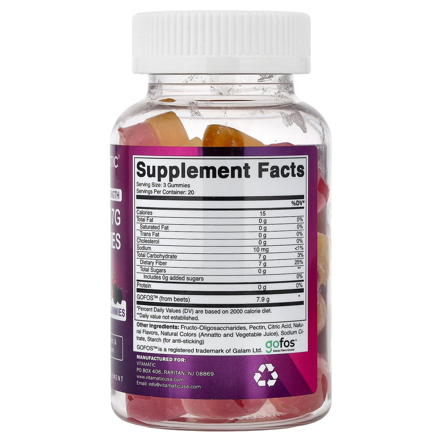 Vitamatic, Fiber Gummies, Natural Berry, Peace & Strawberry, 60 Gummies