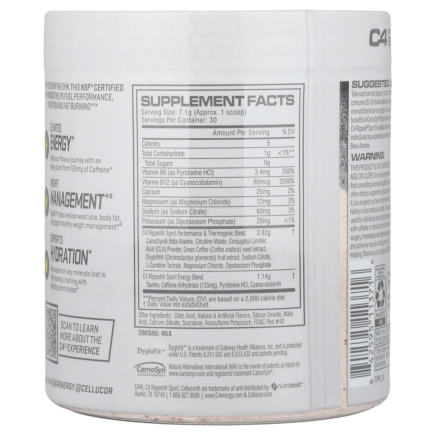 C4 / Cellucor, C4® Ripped Sport, Pre-Workout, Fruit Punch, 7.5 oz (213 g)